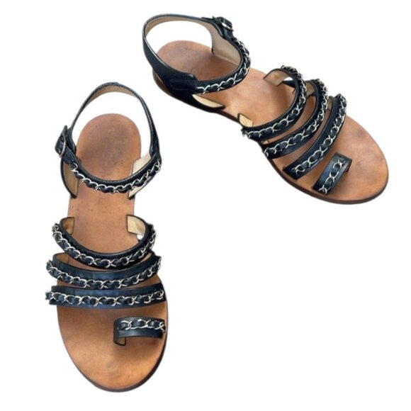 Chanel Chain CC Gladiator Sandals Black Size 39.5 $1025 - Picture 4 of 12